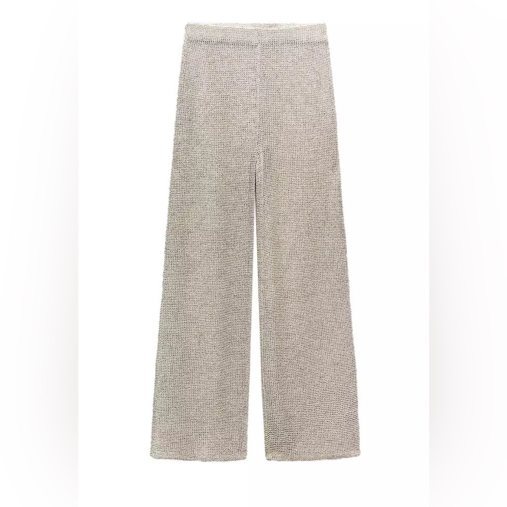 Zara NWT Beige Textured Bouclé Wide Leg Pants Size M - Picture 2 of 8
